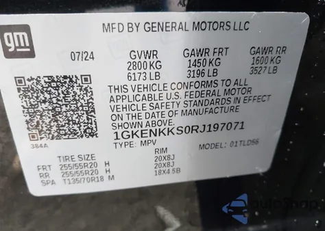 2024 GMC Acadia Fwd Elevation из США, поврежденный, VIN 1GKENKKS0RJ197071
